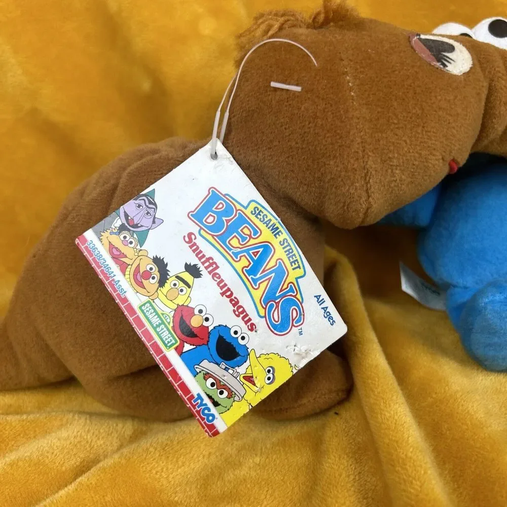 Vintage TYCO Lot 2 Sesame Street Snuffleupagus & Cookie Monster Plush Toy W/ Tag